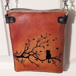 Crossbody leather cat purse